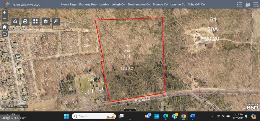 22 vacant wooded acres along Route 940 about a mile west of the Poconos Exit to the PA Turnpike.  Zoned R3, ready for development.  Wetland Delineation done recently and engineering estimate of yield also available. Kidder Township, Carbon County.