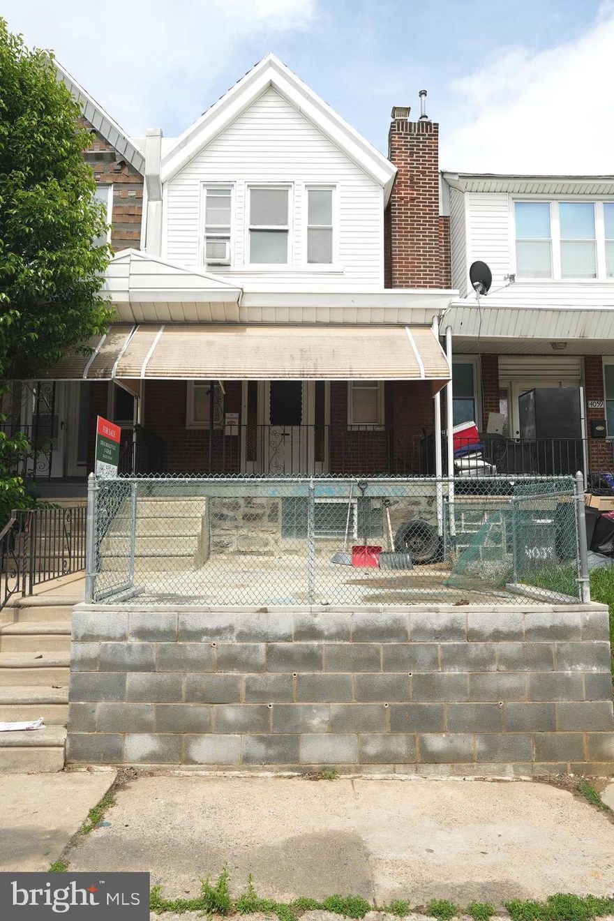 Welcome to 4057 Teesdale St., located in Holmesburg, Northeast Philadelphia.  The property features a long front yard patio, perfect for outdoor activities and home parties.  First floor featured a living room, dinning room and Kitchen. Second floor featuring 3 bedrooms and full bathroom.  Close to restaurants and public transportation. Don't miss out on the opportunity to own as your home and great investment property.