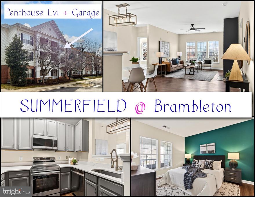 DREAMY, TOP FLOOR CONDO with RARE 1 CAR SUPER SIZED GARAGE 😍  —Graced with Updates and Nestled in one of Ashburn’s most sought-after locations- BRAMBLETON.  I can't Wait for you to Feast Your Eyes on this Spacious 3 BEDROOM, 2 FULL BATH Beauty that Masterfully Combines an Open, Airy Layout with Modern Finishes for You to Enjoy!
<br>
<br>
Step Inside and Explore away- taking note of the Freshly Painted Walls, Ceilings and Trim😍 The Beautiful Luxury Flooring and Striking Lighting Throughout- this home Sparkles! The Refreshed Kitchen with Quartz countertops, Newer S/S Appliances and Professionally Painted Cabinetry w/ Updated Hardware is Hard not to LOVE.  This Open Floorplan Offers Direct Views into the Dining area and Further along into the Family Room which boasts a Wall of Windows,  an Updated Ceiling Fan and Gas Fireplace.  Step out onto the Private Covered Deck- Perfect for Alfresco Dining, Catching up on Emails and Text Messages or Diving into a New Book. Back Inside lets explore the 3 OVERSIZED Bedrooms with Luxury Flooring and Walk In Closets.  The 2 Full Bathrooms Showcase- Updated Lighting and Flooring. Practical Convenience is found w/ the Newer Full Size Washer & Dryer, Linen Closet, Coat Closet and -OF COURSE- the SUPER SIZED GARAGE!!😍
<br>
<br>
Recent mechanical improvements include: Water Heater [21'], AC Compressor [21'] and Furnace [18'], helping to ensure year-round comfort and reliability. Additional Updates and Improvements: SS Kitchen Appliances [23'],  Washer & Dryer [24'] Luxury Flooring [25'] and MORE!  The Long List of Updates is provided in the Home.
<br>
<br>
Beyond your front door, The Brambleton Town Center awaits—just across the street—with a vibrant mix of restaurants, shops, a top-tier library, and the Regal Fox 4D & IMAX theater. Nature lovers can explore shaded trails winding through nearby parkland, while commuters will appreciate effortless access to major routes and the newly opened Ashburn Silver Line Metro Station.
<br>
<br>
Included in the Condo Dues are the use of Premium amenities: Outdoor swimming pool, Clubhouse with a fully equipped fitness center and a business suite with Wifi, Grilling Stations, a Vast amount of Common Area, 3 Bay Car Washing area and Emergency Maintenance Support Mon-Friday from 8am-4:30pm. Additionally, Summerfield residents enjoy a Basic Verizon Fios package for their Internet and Cable TV needs. PLENTY of Open Parking for Friends and Family- so refreshing!!
<br>
<br>
With so much to love and a location that checks every box, this gem won’t last long. Tour early—before this Gem is GONE...................................