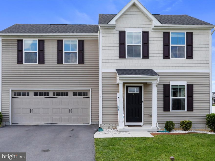 Peaceful neighborhood living with city convenience! Nestled in a serene and quiet neighborhood just minutes from the Virginia line, this inviting three-bedroom, two-and-a-half-bathroom home is a perfect blend of comfort and accessibility with easy access to highways, businesses, and schools. Upon entering, you'll be greeted by an upgraded kitchen featuring pristine white cabinets, sleek stainless steel appliances, and a functional island that serves as an entertaining hub and center for a busy everyday life. The kitchen seamlessly flows into the dining room and living room, allowing conversation and guests to move about with ease. Sliding glass doors from the dining room lead to a spacious backyard, providing a seamless indoor-outdoor flow for gatherings, barbecues, or simply enjoying the outdoors in privacy. The large level lot is open for your imagination to add playsets, fences for your pets, or gardens in the future. Back inside, the upper level boasts a well-designed layout with a convenient laundry room without the hassle of bringing laundry up and down the stairs, a spacious primary suite, and two additional bedrooms, offering flexibility for guests or a home office. Additional amenities include an attached two-car garage, a covered front entrance, and plenty of storage space! Embrace the convenient lifestyle you've always wanted in Bunker Hill!