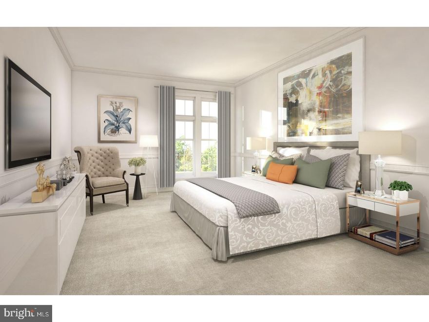 Introducing Chestnut Hill's Premier New Address: One West, twenty distinctive residences offering a maintenance-free lifestyle in the heart of historic, vibrant Chestnut Hill. These tastefully designed homes include the finest finishes and expansive living spaces where you'll welcome friends and family. With indoor parking and a variety of floor plans to choose from, One West combines the most appealing qualities of traditional Chestnut Hill living with the best contemporary possibilities. Unit 4F offers approximately 2377 sq. ft. and features 2 bedrooms, 2 full baths, and one half bath. The bright open layout of the dining room, living room and kitchen is perfect for entertaining or simply relaxing. The gourmet kitchen is well appointed with a breakfast bar, Thermador appliance package, 6 burner gas range, built-in convection microwave, solid wood cabinets by Fieldstone Cabinetry, granite countertops, and custom tile backsplash. The private foyer is adjacent to the pantry/laundry with a Bosch washer and dryer. The dining room and master bedroom feature French doors opening to the expansive terrace.  The large master suite with walk-in closets and master bath with marble double vanity, also includes a frameless glass shower and separate bathtub. Next to the master suite is a large study. The guest bedroom with full bath and walk in closet completes this fantastic unit. One of Philadelphia's most desirable neighborhoods, Chestnut Hill is known for its rich history, unique architecture, impressive parklands, and lively commercial district. Just 30 minutes to Center City Philadelphia via regional rail, Chestnut Hill is the perfect example of a transit-oriented development. With an address that is central to this urban village, One West offers a location that is singularly Chestnut Hill.