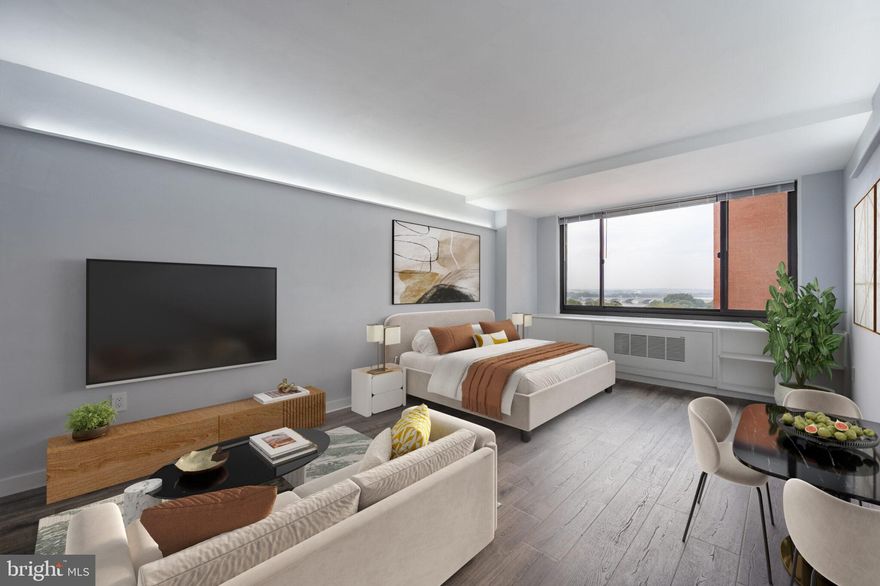 Stunning Renovated Studio in Prime Arlington Location! Experience breathtaking views of the Washington Monument and Potomac River from this beautifully renovated 4th-floor studio at River Place South, situated in the heart of Arlington's Rosslyn district. Spacious 412 sq. ft. with no detail spared—luxury kitchen and bathroom upgrades featuring high-end stainless steel appliances, granite countertops, and exquisite flooring, tile, and carpentry work. Assigned garage parking space conveys with unit. Wake up to stunning sunrises over the monuments and river every morning. Perfect for city living with style and views. Don't miss this unique opportunity! River Place is a coop and financing is available through pre-approved coop lenders.