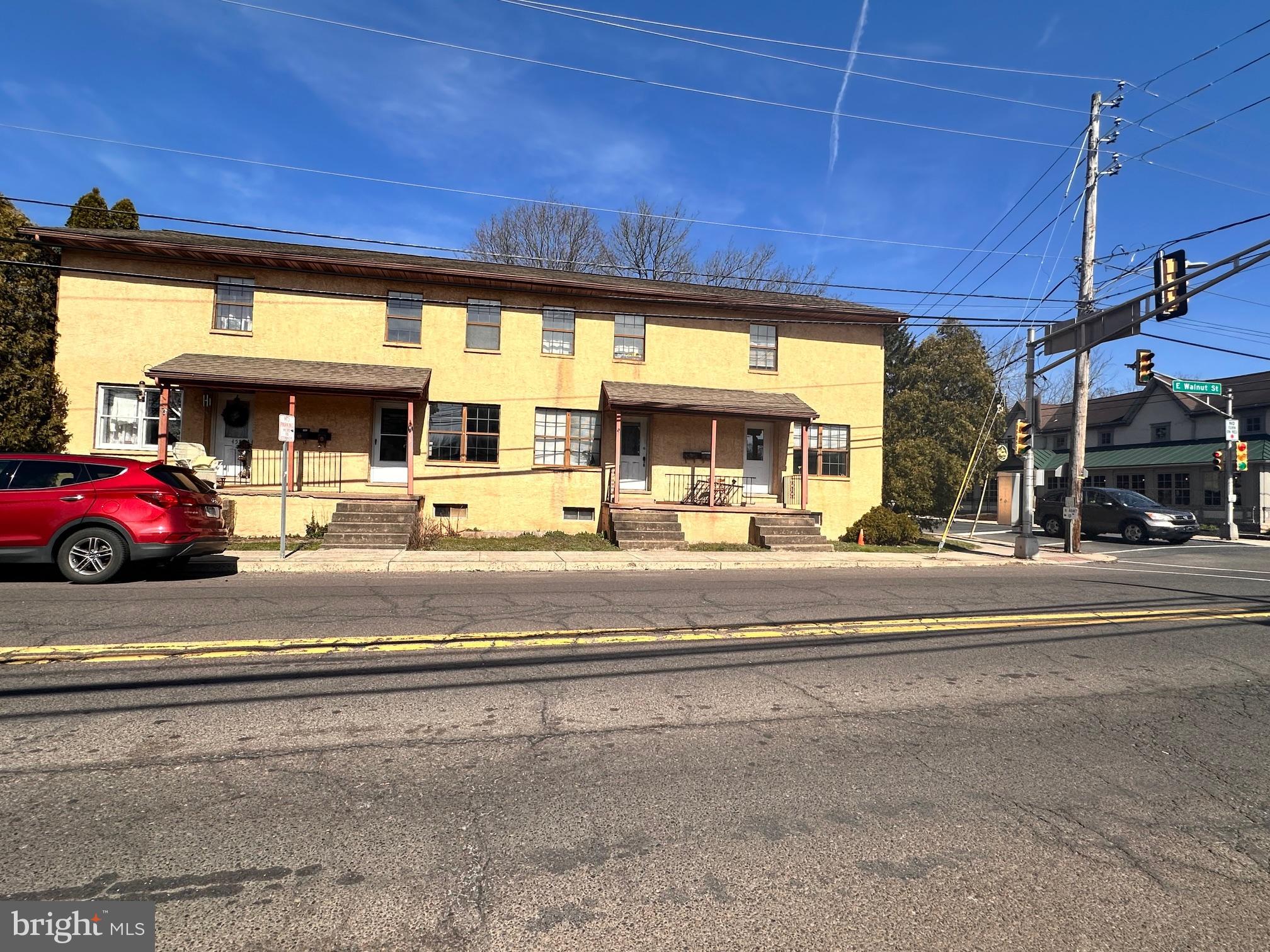 2 BR, 1 BA home for rent across from The Perk Restaurant in Perkasie. Property has off street parking, a separate entrance for each unit, small back yard, eat in kitchen, living room, a full basement plus an attic for additional storage. Tenant pays electric (heat) and trash. Owner pays water/ sewer. Tenant responsible for snow removal on sidewalk in front of property. Washer/ dryer hookup is currently in the kitchen but can be put back in the basement. Room sizes are approximate.
