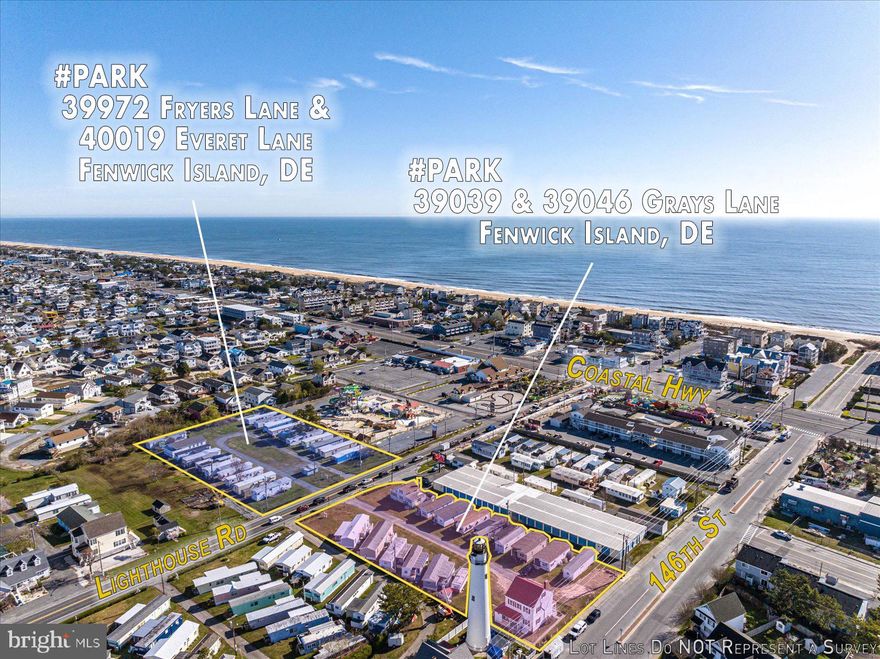 This is a prime location in sought-after Fenwick Island!  This is an extremely rare opportunity to purchase C-1 commercial land in Fenwick Island DE close to the beach and Atlantic Ocean. A salty breeze carries the scent of the Atlantic Ocean as you stand on these 4 commercially zoned C-1 parcels in Fenwick Island. Just a few blocks east the waves crash against the shore, a constant reminder of the area's beachside charm.  The possibilities are endless.  One potential would be a vibrant multifamily community development that caters to a variety of residents seeking a comfortable and convenient beach lifestyle. The development could offer a range of unit sizes, from cozy cottages to spacious multi-bedroom townhomes. The potential for shared amenities adds another layer to the multifamily living experience.  Perhaps even a swimming pool or fitness center could be incorporated, creating a space for relaxation and healthy living.  Other possibilities include a shopping center, multiple smaller retail businesses, and/or medical or other professional offices or leave as mobile home parks. This land is close to the Fenwick and Ocean City beaches, shops, restaurants, mini golf, water parks, and entertainment.  The land is located off Rt 54 Lighthouse Rd and is currently used as a mobile home park (Gray's Lane Park) consisting of Tax ID 134-23.02-75.00-Park (18,295 sq ft) and Tax ID 134-23.02-76.00-Park (24,394 sq ft). Purchaser must buy both parcels at the same time.  The historic Fenwick Island Lighthouse is directly next to the parcel and the historic lighthouse keeper's house is part of the sale.  A possible Air B&B unique experience for that 
 historic residence awaits!  On the opposite side of the road is another mobile home park (Fryers Lane Park), consisting of Tax ID 134-23.02-56-Park (29,621 sq ft) and Tax ID 134-23.02-57.00-Park (30,492 sq ft).  Purchaser must buy both parcels at the same time. Total acreage for the four parcels is 2.34 Acres (acreage on the North side of Rt. 54 is 1.36 Acres and the South Side of Rt. 54 is .98 Acres). Mobile homes belong to the tenants.  The buyer must honor this season's existing rentals or settle on Nov. 1st after this coming  rental season ends.  
PURCHASER MUST ALSO PURCHASE 39039 GRAYS LANE #PARK AT THE SAME TIME AND SETTLE ON BOTH PROPERTIES. TAX ID 134-23.02-76.00-PARK (Public Sewer and Artesian Water)
 Property is not in Fenwick Town Limits falls under Sussex County.