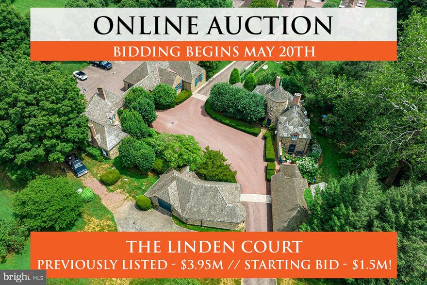 AUCTION - Seller offering property via online auction, Monday, May 20th with a starting bid of $1.5M.  Preview starts Friday, May 17th. ALL POTENTIAL BUYERS MUST BE PRE-QUALIFIED BY AUCTION COMPANY BEFORE BEING ADMITTED FOR A PREVIEW. The adjacent Linden Hill Estate at 1543 Monk is also going to auction.  Linden Court on 12.48± acres, in one of the Philadelphia Main Line's most exclusive areas, is a once in a lifetime opportunity to experience legacy, estate living at its historic finest, with 21st century amenities. The main residence and its secondary stone structures are in excellent condition, having been magnificently maintained by the present owners. Enter Linden Hill Court's very secluded grounds and travel past fenced pastures and stone outbuildings reminiscent of the quaintest of French villages. Enter the courtyard formed by two residences, a turreted primary house and a guest house, a 10-car garage, woodwork shop, maintenance building, and a quaint two-stall barn. Linden Court’s primary residence offers 4 bedrooms and 2 full baths; the guest house offers 2 bedrooms and 2 full bathrooms. Constructed by architect Edmund B. Gilchrist from 1928 to 1931, the estate was originally built for stockbroker Rodman Ellison Griscom and purchased in the 1950s by John T. Dorrance, the Campbell’s Soup chemist. Dorrance raised his family on the estate until the mid 1990s. All set within absolutely stunning gardens, stone walls and grounds. As a picturesque legacy property, look no farther than the timeless and spectacular Linden Hill Court. Set in a quiet, walkable Gladwyne neighborhood, it is also just minutes from clubs, golf courses, recreational facilities, center city Philadelphia, trains, renowned schools, shopping and Philadelphia International Airport. Agent is not engaging in auctioneering activities.  Contact agent or Interluxe.com for full terms and conditions of the sale and schedule appointment to preview the home.