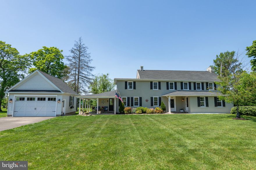 Charming historic farmhouse with all modern amenities! Welcome home to an original Central Bucks farmhouse that dates back to the early 1800’s. This flat one-acre home backs to preserved farmland, offering amazing panoramic views and stunning sunsets, which can be enjoyed from a brand-new outdoor living space. As you enter, you are greeted with an updated mudroom with laundry and a full bathroom on the first floor. As you move to the kitchen, this renovated addition has all new stainless steel appliances, leathered granite countertops, modern farmhouse cabinets, and plenty of space to meet your culinary needs. As you move to the formal dining room, you are greeted with an original stone feature wall and fireplace, large deep-set windows, and built-ins for storage. A great place to gather with family and friends and plenty of space to entertain. As you move to the large and cozy family room, you will notice the second original fireplace with a modern shiplap feature wall and new large windows, leaving you bathed in natural light. As you make your way up the original staircase, to the left you have one of three large bedrooms with new windows with views of the front and back of the property. You also have access to your walk-up attic with storage running the length of the home. To the right, you have your second large bedroom with exposed beams, beadboard walls, a deep-set window, and closet space. This bedroom could also double as an office space. Continue down the window lined hall drenched in light, to your second full sized bathroom with tile flooring, granite vanity, large deep-set window, and updated tub/shower. Finally, you come to your private primary suite with a shiplap feature wall, new windows and views of the front and back yards. A large closet offers plenty of space for your storage needs, rarely found in historic homes. This home has an unfinished basement which is perfect for additional storage. Walk outside to your enormous backyard offering an indoor/outdoor living space featuring a new patio where you can entertain, a hot tub, fresh landscaping providing ample privacy, a pollinator garden to peacefully watch the birds, a wrap-around front porch for your morning coffee, so much abundant space to enjoy outdoor activities! The new detached two car garage and large driveway offers ample parking. Located close to the Doylestown commuter rail station and 1 mile from Rt 611 with a variety of restaurants and shopping as well as two local parks a half mile away. Surrounded by new construction estate homes in a cul-de-sac setting in Central Bucks School District. Don’t miss this once in a lifetime opportunity to own a piece of Bucks County history. This beautiful farmhouse in the Preserve at Murphy Lane, won't last long! **Seller is also including a one-year home warranty to the future buyer.**
