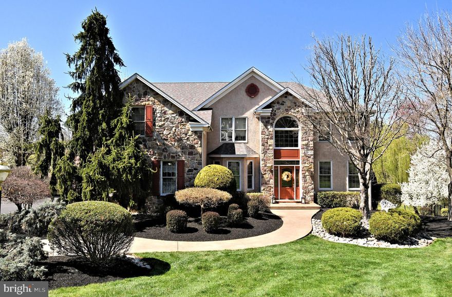 Welcome to this elegant custom colonial on a 1.71 acre premium  parcel, nestled at the end of a cul de sac in Roxton Estates. This home has been lovingly maintained and upgraded by the original owners.  The exterior of the home features professionally manicured gardens, custom stamped concrete walkways,  lawn irrigation system, lighting and custom decking overlooking an inground pool. You enter the home to a dramatic 2 story hardwood foyer, the formal living and dining areas are perfect for holiday entertaining. To the rear of the home is a grand 2 story family room with a stone, wood burning fireplace, ceiling fan, access to a convenient back staircase and French Door entry to the Study / TV room. This home has been fitted with custom moldings and chair rails throughout!   Adjacent, is the upgraded kitchen with sundrenched breakfast room overlooking the rear grounds. The kitchen features a center island, newer flooring, newer countertop and tile, and upgraded  double oven and dishwasher.  The laundry room features washer, dryer, and plenty of cabinetry for storage. There is a 3 car side entry garage with upgraded epoxy flooring and replaced garage doors. Driveway has been repaved in 2021.
Above are 4 spacious bedrooms including a Primary Bedroom with Coffered ceiling, upgraded carpeting, custom  moldings and sitting room. There is a large cedar closet for winter / summer storage. Private bath with ceramic tile flooring, Jacuzzi bath, shower, linen closet,  twin vanities and access to a large closet which could be converted to a  nursery if needed. Bedroom 2 features custom carpeting and private bath. Bedrooms 3 & 4 access a shared bath. All bedrooms and bathrooms have been freshly carpeted and painted. Below is a full walk out basement providing plenty of natural sunlight throughout.  With high ceiling height,  this area can be finished at any time. This area provides ample storage plus atrium doors to rear gardens and inground pool!  The pool has been refinished in 2009 and ready for your family's enjoyment! Additional upgrades HVAC, 3 years. Hot water heater, 3 years, tinted windows, new roof in 2023, custom front door less than 5 years ago, driveway repaved in 2021, pool refinished in 2009, chimney redone in 2021. Pride of ownership is apparent throughout this property and it shows that it has  been lovingly maintained throughout the years. Located in the highly acclaimed Council Rock School District, this home is  incredible and awaits your family's visit! Schedule your private tour today!