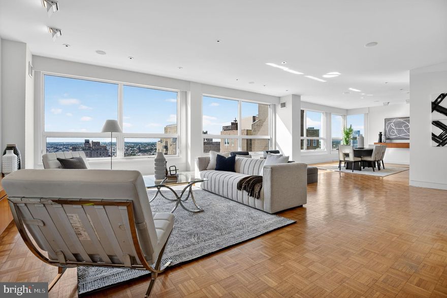 1820 Rittenhouse Square, 1802 "is a one of kind”’spectacular residence including a ONE CAR GARAGE PARKING SPACE. 
A gallery entrance takes you into this 2170 square feet condominium  with huge south facing windows bringing in the blue sky to you! High ceilings and beautiful wood floors. Dynamic  spaces divided with an artistic eye creates a very special floor plan including a luxurious primary ensuite bedroom. The second bedroom, also ensuite, is left open as a den ready to be closed off if desired. The kitchen is one of the best designed in the city. Cook to your hearts content as the  south light fills the very spacious, stunning  room. There is a guest bath and lots and lots of storage. This home was originally designed by Michael Murtha. You are invited to bring your dreams to make it your own. The building 1820 is on the lovely quiet residential south side of the square. It is a small building with 24 hour doorman in attendance.1820 Rittenhouse Square is a non-smoking building.