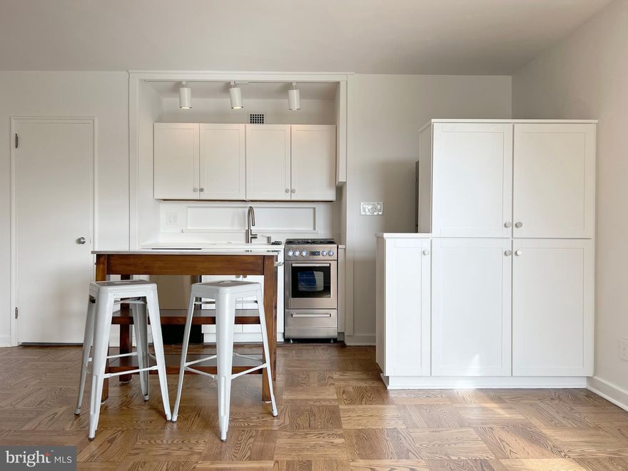 Location. View. Finishes. Affordability. Unit 307 has it all. Come see this recently renovated 1 bedroom unit in a fabulous well-maintained building. Enter into an open kitchen/dining/living area with corner windows welcoming southern light and offering views of the Museum of Art and the greenery of the southern entrance to Fairmount Park. Renovations include refinished original oak parquet floors; an updated kitchen with plenty of cabinetry; a well-placed refrigerator; an exceptionally good gas stove; a beautifully efficient stainless steel sink with interchangeable cutting and draining boards; regrouted original bathroom tile and tub; and crisp white paint throughout. 2601 Pennsylvania is a gorgeous mid-century building that recently had the entire exterior brickwork repointed. The building includes a well-appointed lobby with a 24-hour staffed reception desk, marble flooring, wood paneling, and lots of natural light. Off the lobby is a business center which functions as a co-working space. There is also a well-equipped gym on-site and a free shuttle bus that makes regular trips to and from Center City. Just a few blocks away amenities abound including all of the restaurants and cafes on Fairmount Avenue, the Schuylkill Banks trail, Boathouse Row, the Museum of Art including the Perelman Building (next door), a Whole Foods just 3 blocks away, and all of  Fairmount Park is at your doorstep. This is truly a wonderful opportunity for home ownership or a pied-e-terre in the city. Make your appointment today as this one won't last long.