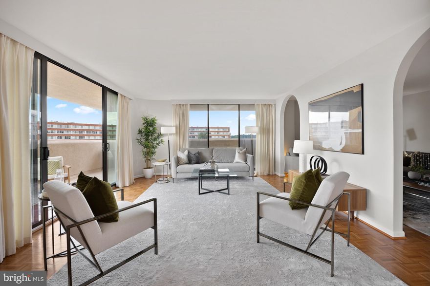 UNMATCHED SIZE AND VALUE! Residence 602 at The Representative is a one of a kind home boasting three exposures and commanding views of downtown. Upon entering, this sprawling one level three-bedroom, three and one-half bathroom home you are welcomed by a proper entry foyer which leads to both the living and bedroom areas. This corner residence is anchored by a wrap-around balcony, offering majestic views of National monuments and the Arlington Ridge tree line. At the center of the home is a spacious living room, which opens the balcony, dining room, and family room. Additional home features include chef's grade appliances, floor-to-ceiling windows, in-unit laundry, service entrance, walk-in closets, two car garage parking, and two additional storage units. Residents of The Representative enjoy access to a staffed lobby, fitness center, and pool.