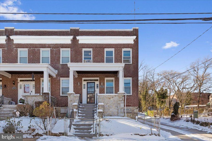 Beautifully Renovated, Four-bedroom, Brick, 3-level End-unit Rowhouse in the heart of Baltimore! Two kitchens with granite counters and stainless steel appliances. Gorgeous hardwood floors on all three levels!  Amazing location on a beautiful tree-lined street close to three colleges: Towson University, Morgan State University and Loyola College. Convenient to bus transportation and major thoroughfares. Detached two-car garage and fully finished basement with separate rear entrance, bedroom, full bath, living/dining area, new kitchen cabinets, and storage (perfect for in-law suite or rental income).