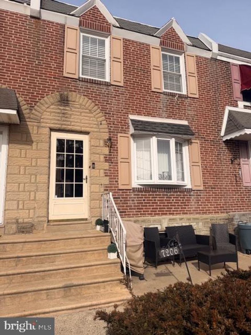 This well-maintained, 18-foot-wide brick row house is situated in a highly convenient location near the intersection of Cottman and Frankford Avenues. The home features a spacious living room bathed in natural light, centered around a classic bay window. The kitchen is designed for functionality and style, featuring durable tile flooring, elegant granite countertops, and high-quality wood cabinetry. This high-standing residence offers 3 large bedrooms equipped with ample closet space and additional storage throughout. The bathroom is finished with tiled flooring and includes a skylight that enhances the space with natural overhead lighting. The property is ideally located for easy commuting and daily errands, offering close proximity to local schools and public transportation hubs.