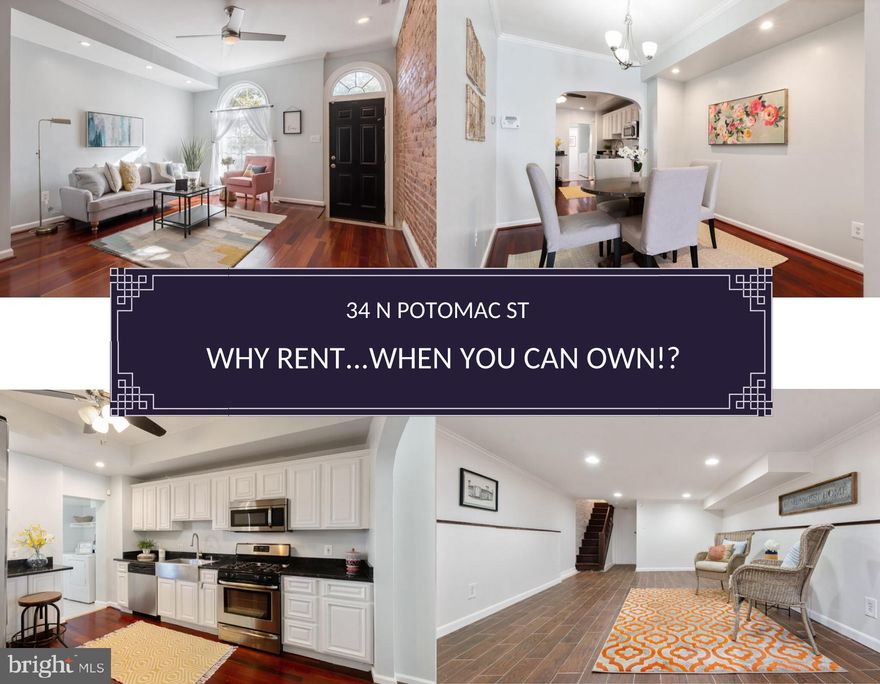 SKATE INTO 2020 with this adorable, spacious open floor Rowhome. WHY  RENT when you can BUY!  2 Master Suites.    Over 1900 sq ft of combined living area. No expense was spared!  Open floor layout with gleaming EXOTIC HARDWOOD 3/4 inch thick floor, crown molding, grand palladian window & original EXPOSED BRICK - it's a showstopper!  Spacious, chefs kitchen with granite countertops, FARMHOUSE style SS Kitchen sink  and stainless steel appliances - + POWDER Room on main level, laundry and private patio space that leads to one of Patterson Parks most coveted alley's- check out the pictures.An entertainers dream home!  Wonderfully tree lined street! Plus recently renovated LL family play space. Eligible for Hopkins 'LNYW' grant program. Ask your lender about the other Down Payment and Assistance programs that are available to help purchase this property P.S    Water Heater  2018. What's not to love!