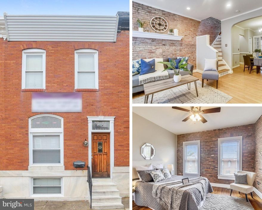 Remarkable Canton Rowhome with over 1600 sq ft of premium finished living space and an off-street parking pad!  Property highlights include large screened-in porch off rear bedroom and all the charming appointments that these city homes are know for - exposed brick, stained glass, vestibule with original tiling and more!  Other features include true dining room, main level 1/2 bath, custom tiling, crown and chair rail moldings, possible 3rd bedroom/rec room or office in basement, recessed lighting, ceiling fans, walk-in closet, new carpet in upper bedroom, new paint throughout, glass inlay french doors, generous storage space,  great unfinished space in basement for workshop (also basement egress), and much more!