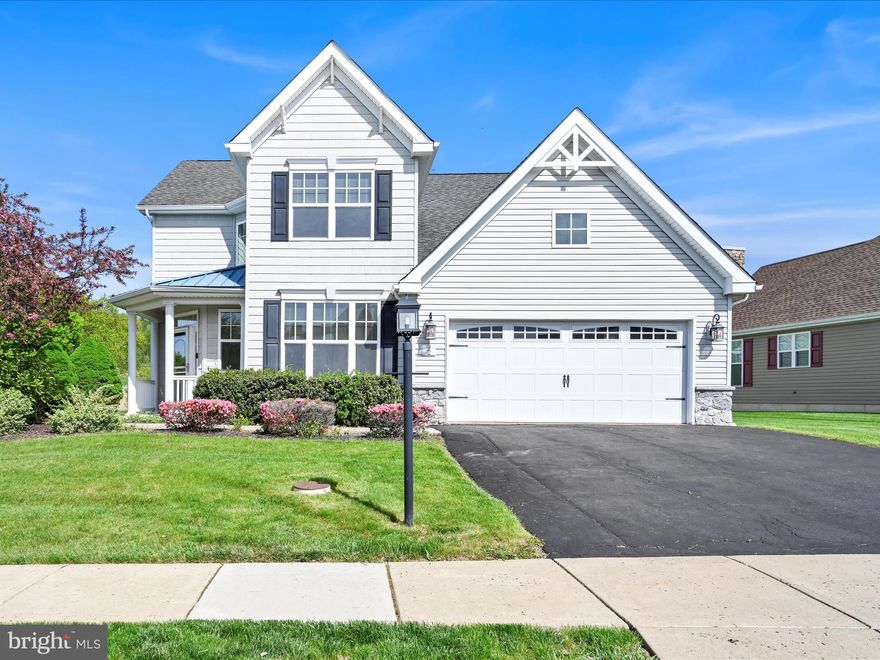 Welcome to this lovely three bedroom, 2.5 bath home in the 55+ community of Meadow View Farms located in the beautiful Oley valley.  Traditional, yet open, this home was built based on the Essex Manor floorplan which is one of the larger plans found in this community.  It has many wonderful details including a plethora of  well placed windows throughout which provide an abundance of natural light as well as spectacular views of the open space and the farm across the street.  Rare in this community, but lucky for you, it has a full basement which provides plenty of storage. The first floor offers one level living as the large primary bedroom and bath are located here and  there are two additional bedrooms, a loft area and a full bath on the second floor so it is perfect for overnight guests.  In addition to the primary suite, there is a stunning dining room with a vaulted ceiling, hardwood flooring and an awesome view of the open space.  The eat-in kitchen is very spacious, contains plenty of counter space, and lots of pretty cabinetry.  It is open to the welcoming family room that features a gas fireplace with a mantle and a marble hearth.   Windows on either side of the fireplace offer views of the pasture across the street.  Speaking of views, the kitchen also opens to a sunroom that has full sliders to the Trex deck (complete with a retractable awning) which allows for incredible views of the pasture as well as the community open space.   The primary suite features two very large closets and a bathroom with a walk-in shower and double sinks.  An office/study is conveniently located on the main floor.  The home has been well maintained.  The heater and central air units were replaced within the past five years and the hot water heater was replaced in 2021. The roof was constructed with 30 year Architectural roof shingles. The over sized two car garage has an electric opener and insulated garage doors.  The basement has Bilco doors and lighted steps.  The community itself is charming and although it has a country feel, it is close to shopping, main road ways and more.  Call now to schedule an appointment to see this quality home.