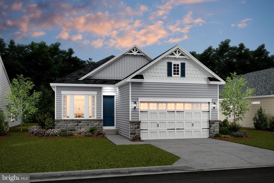 MOVE IN READY***SPECIAL PRICING FOR LIMITED TIME----55+ community ***Fabulous single-level living with open floorplan and 10-foot ceilings.  Large kitchen with upgraded cabinets & contrasting island, quartz countertops, a HUGE walk-in pantry and large island with pendant lights open to the dining area and a great room with 9-foot sliding glass door to rear deck.  Luxury vinyl plank flooring throughout main living areas.  Primary bedroom includes a seated shower and double vanity with upgraded cabinets and quartz countertop, plus an enormous walk-in closet and comfy carpet.  Home also has a spacious second bedroom  plus a sizeable home office, and spacious laundry room/mud room off the 2-car garage.  Everything the active adult buyer is looking for.       Price subject to change; lot premiums may apply.  Renderings/photos representative only and may show options and designer enhancements.