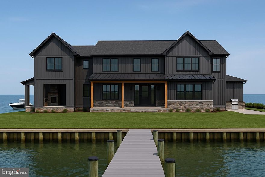 Stunning New Waterfront Construction in Bowleys Quarters
Welcome to 1105 Chester Road, an exceptional brand-new construction offering 4,000 sq. ft. of luxury living space in the sought-after waterfront community of Bowleys Quarters. Designed with a perfect blend of modern style and timeless craftsmanship, this home showcases 7 spacious bedrooms and 5 full bathrooms, making it ideal for both everyday living and entertaining.
The exterior boasts board-and-batten siding in Carbon, accented with black windows, doors, and trim, and complemented by natural wood porch posts and a stone veneer façade. A two-story addition expands the living space, while a stamped concrete patio with outdoor kitchen and fireplace provides the ultimate setting for gatherings.
Step outside to your private waterfront retreat featuring a bulkhead shoreline and a 100-foot gray pier with pilings, perfect for boating, fishing, and enjoying wide water views. With a boat slip included, you can launch directly from your property and explore the Chesapeake Bay.
Inside, you’ll find expansive open-concept living areas, high ceilings, and an abundance of natural light. The gourmet kitchen is designed for both style and function, while the generous bedrooms and spa-like bathrooms offer comfort and privacy for family and guests alike.
This is a rare opportunity to own a brand-new waterfront estate in one of Maryland’s most desirable boating communities. Main image is a rendering, drawings are available upon request.