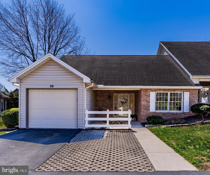 Like a ray of sunshine, this well-maintained end unit in Stone Hedge is ready to welcome its next owner! This move-in-ready, single-level home is designed for comfort and convenience. The spacious primary suite features a walk-in closet and an attached full bath with a step-in shower. An additional bedroom and full bathroom complete this thoughtfully designed two-bedroom, two-bathroom home. The bright, open living space is filled with natural light, creating an inviting atmosphere. Additional highlights include a washer and dryer in the unit, an attached one-car garage, and a private patio with a privacy fence—perfect for relaxing or enjoying your morning coffee. This is a wonderful opportunity, make this home your own!