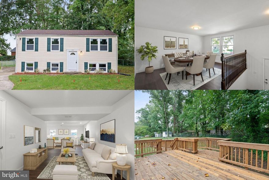 Step into this exquisitely renovated single family home and be transported to your own tranquil oasis within a peaceful neighborhood. Boasting 4 large bedrooms with 2 bathrooms, the interior has been entirely remodeled and renovated making it a truly move in ready property. Spectacular highlights of the remodel include vibrant and luminous new windows,  new flooring, modern light fixtures, a reimagined kitchen complete with brand new appliances and space for an eating area, and an entirely new roof with insulation. The fully finished basement is a remarkable added space great for entertaining family and guests. Step out onto the opulent wheelchair-accessible deck and bask in peaceful privacy of your own backyard. Just a short drive from Washington, DC,Andrew's AFB, shopping centers, restaurants, and Cosca Regional Park with its plethora of recreational activities including tennis courts, ball fields, trails, a lake, and much more! Don’t miss the perfect opportunity to own a newly uprighted and updated family home, a glorious gift for any growing family. ** Accepting backup offers