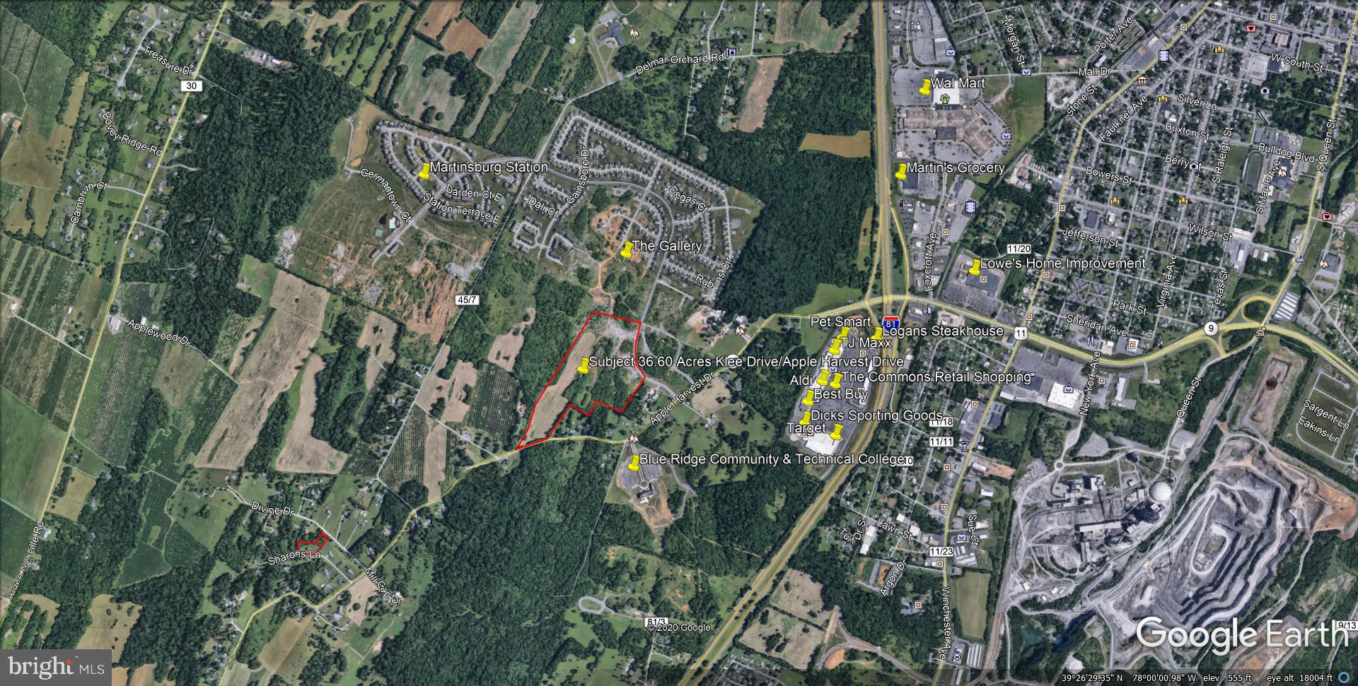 Great Development potential, public utilities available, access from Klee Drive and Apple Harvest, The Commons Retail, the new Weiss Market, The Gallery, Blue Ridge Technical College. I81 exit 12 all with in seconds. Possibly the premier development parcel for Residential Multi Family or Single family in Berkley County