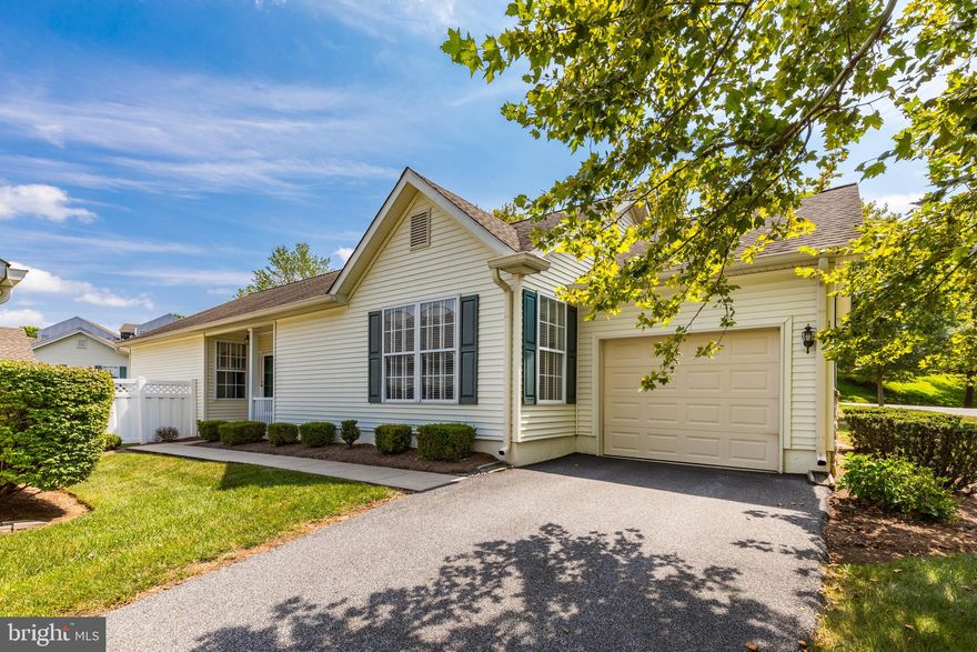 Lovely Georgetown model single home in pristine condition is ready for new owners! Neutral carpeting in the open living room dining areas, vinyl floor and oak cabinetry in the eat in kitchen with panty closet. Dining area has sliders and steps to a small yard area. Main bedroom has 2 closets-one is a walk in closet-and full bath with soaking tub and shower stall. There is a second bedroom, hall bath and laundry room with stationary tub and access to the 1 car garage. There is an unfinished basement that offers plenty of storage. This home was extremely well kept and is neat and clean. The clubhouse offers plenty of activity-indoor and outdoor pools, fitness area, library, billiards and game room, showers and saunas, walking trail, tennis, pickleball bocce and shuffleboard court. Enjoy retirement in this community where lawn and garden maintenance and snow removal are handled by someone else!