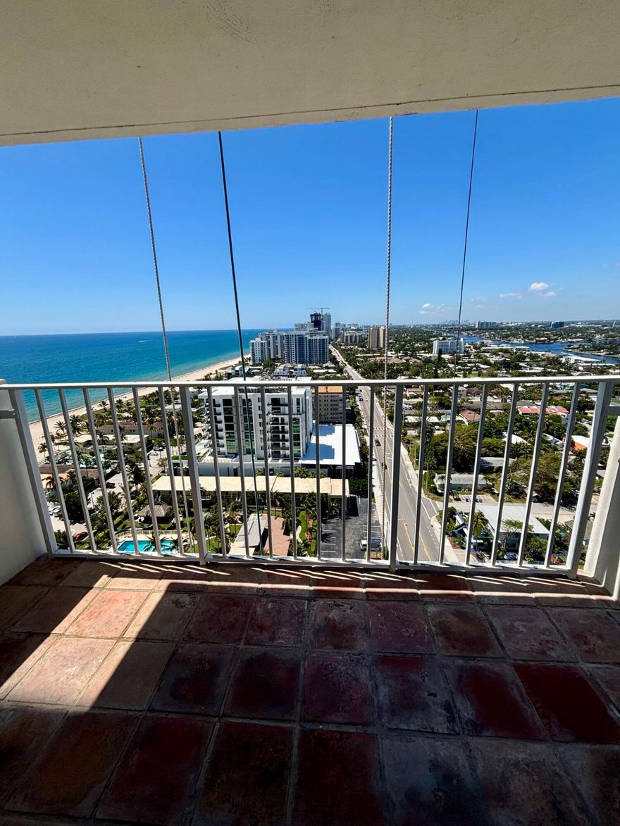 Updated and bright 2 bedroom, 2 bathroom condo with incredible southwest facing views of the ocean and Intracoastal. This light filled unit features an open layout, 1 assigned garage parking space, and includes basic internet, cable, and water. Enjoy resort-style living with amenities such as 2 pools, 2 gyms, beachfront picnic tables and BBQ grills, on-site bar, sauna, and more. Ideally located just steps to the beach and within walking distance to the Pompano Beach Pier, shops, and restaurants. Annual rental preferred, but open to shorter-term options. Building is undergoing concrete restoration and balcony may not be accessible during the lease term. Price reflected.
