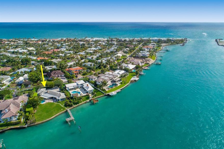 One of the premier waterfront homesite on the east coast of FL directly on the blue water where the Jupiter Inlet meets the Intracoastal waterway overlooking the historic Jupiter Lighthouse. This charming single-story home on spectacular point lot, features panoramic views of Jupiter Inlet and Intracoastal Waterway, including Jupiter Lighthouse. Spacious floor plan includes 4 bedrooms, 3 bathrooms, 2 car garage and large kitchen with custom cabinetry overlooking the private pool, yard and dock with boat lift. 4th bedroom is small and can also be used as a den.