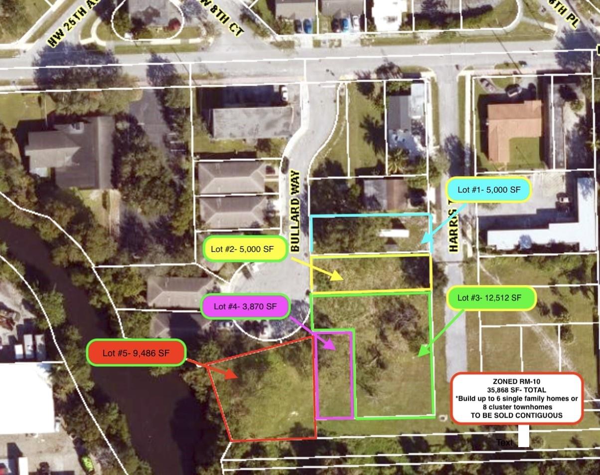 Rare assemblage opportunity in Fort Lauderdale ! Five adjacent lots, each priced at $150,0000, offered as a contiguous package for $750,000. All have separate folios, with potential to subdivide one lot for a total of 6 buildable parcels. Located on a quiet cul-de-sac with one parcel fronting the river and rear paved road allowing additional ingress/egress. Build up to 6 single-family homes or 8 cluster townhomes. Area is rapidly transforming with massive demand for new homes. New construction SF homes selling around $520K and townhomes around $450K. Unique opportunity in a high-growth corridor! More aerial photos to coming soon.