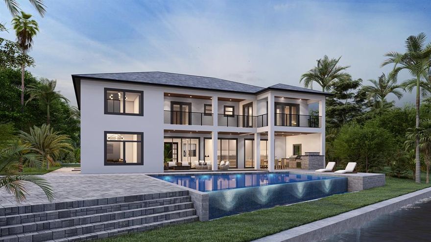 Brand new construction scheduled to be completed  2022. Wide open water views and located on a very quiet cul-de-sac. First floor has an open concept flow overlooking the custom pool and Intracoastal Waterway, with eastern exposure. Custom kitchen with double island huge pantry and top-of-the-line appliances. Second floor has 4 bedrooms and an impressive oversized master bedroom and bath. All four bedrooms lead to the expansive balcony with dramatic water views. Private dock in the backyard. Large, oversized 4-car garage perfect for your car collection and storage. Great opportunity to get a brand new build with almost no wait time .