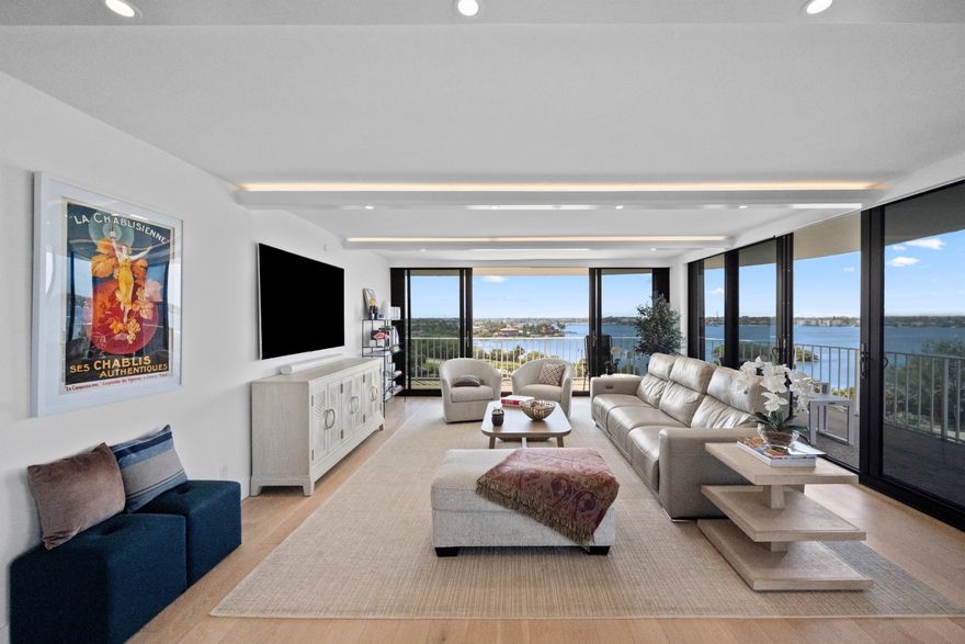 Experience breathtaking panoramic views from sunrise to sunset in this beautiful corner penthouse, offering wide, unobstructed Intracoastal vistas from every room, along with lovely ocean glimpses. Ideally located just minutes from world-class dining, luxury boutiques, and the airport, this home places the best of Palm Beach right at your fingertips. The Atriums, one of Palm Beach's most desirable buildings, offers true resort-style living with a private, wide sandy beach, 24/7 doorman service, a newly updated state-of-the-art fitness center, his-and-hers saunas, tennis courts, and a large waterfront pool area equipped with BBQ grills and picnic spaces