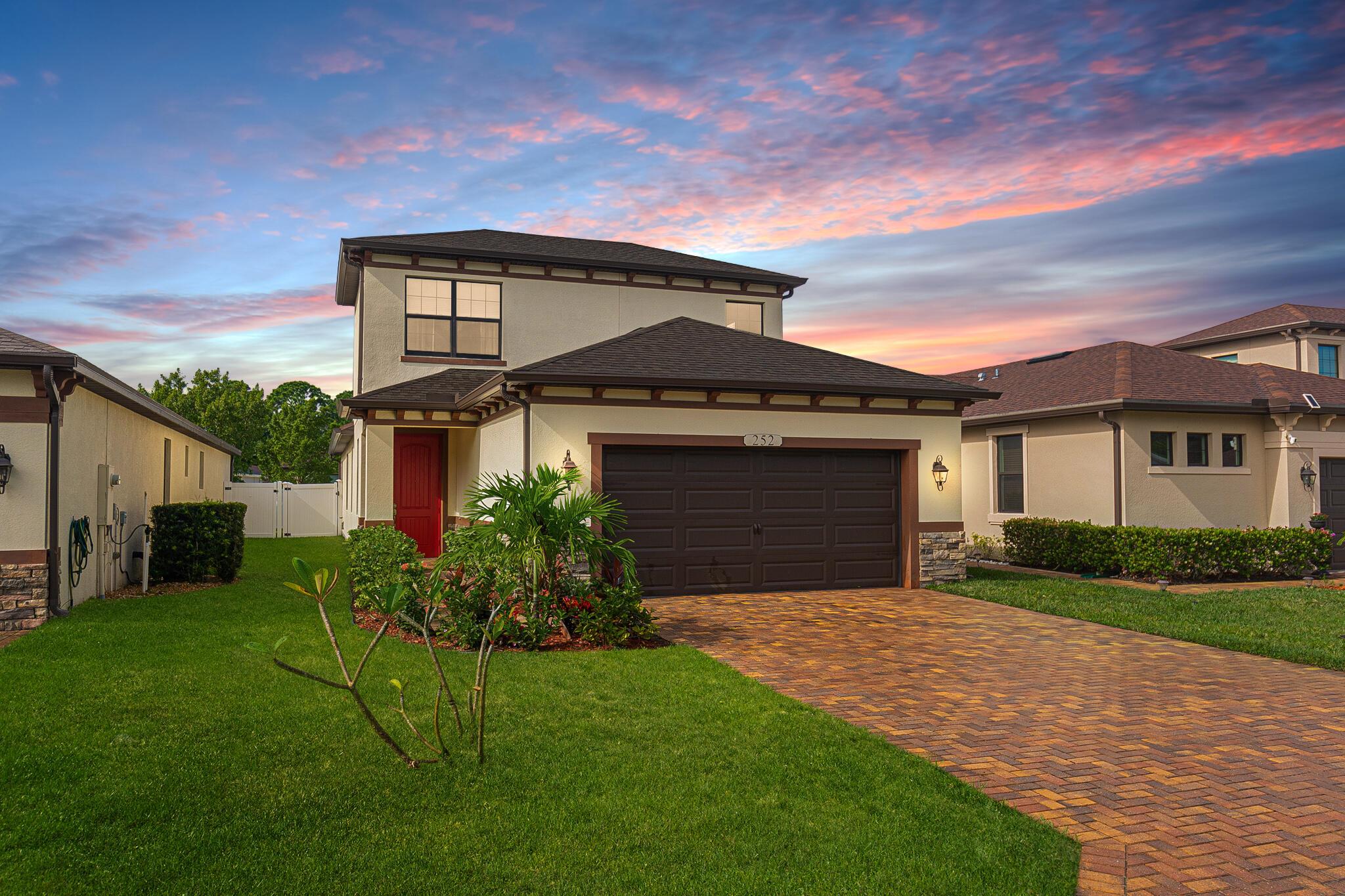 Discover this beautifully designed 3BR/3BA/2CG home in Visconti! The first floor offers a convenient layout with the primary suite plus an additional guest bedroom & full bath. The chef's kitchen boasts granite counters, 42'' cabinets, stainless steel appliances & pantry. Upstairs, guests will enjoy a private suite with full bath. Upgrades include impact glass, a covered porch, and a fenced backyard for outdoor living. Fully Furnished/Turn Key option also available on the purchase - making your move-in seamless. Low HOA dues provide lawn care and gate security. Conveniently located to your every day needs. Call today for your private tour!