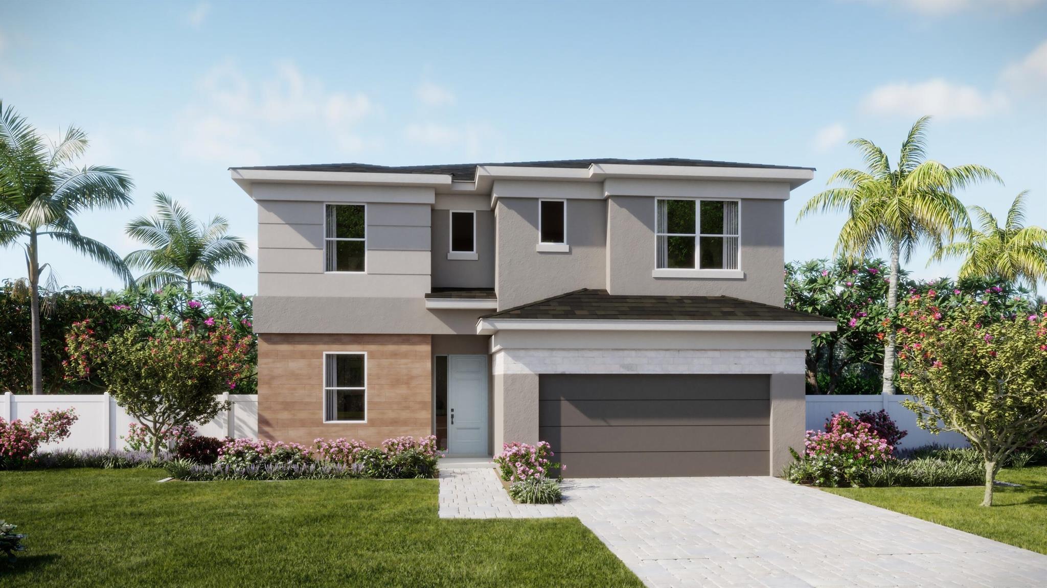Discover resort-style living in this stunning 4-bedroom, 3.5-bath home in the award-winning Arden community of Loxahatchee. The first floor of this new two-story home is host to an inviting open-concept floorplan with access to a covered lanai for effortless entertaining, and a study is easily accessible off the foyer. Upstairs, four bedrooms surround a versatile loft, including the luxe owner's suite with a spa-inspired bathroom and walk-in closet. Photos are for illustrative purposes only.