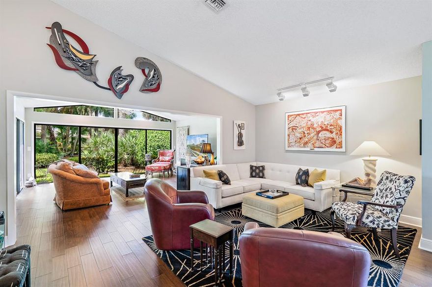 This home was renovated in 2017 and is a total show stopper. 3BD, 2BA and extra large living area. AC 2019, engineered hardwood floors throughout home. Kitchen with new soft-close cabinets, pull-out draws & marble counter tops. All bathrooms remodeled with new vanities and hardware and tile and so much more. move-in ready, with a serene garden view. Enjoy Country Club life with all the amenities within a manned & secure gate. Currently club amenities also include 6 Har Tru tennis courts & a fitness center. Construction of a second clubhouse is underway (master plan details including a video can be viewed at www.eastpointe-cc.com).