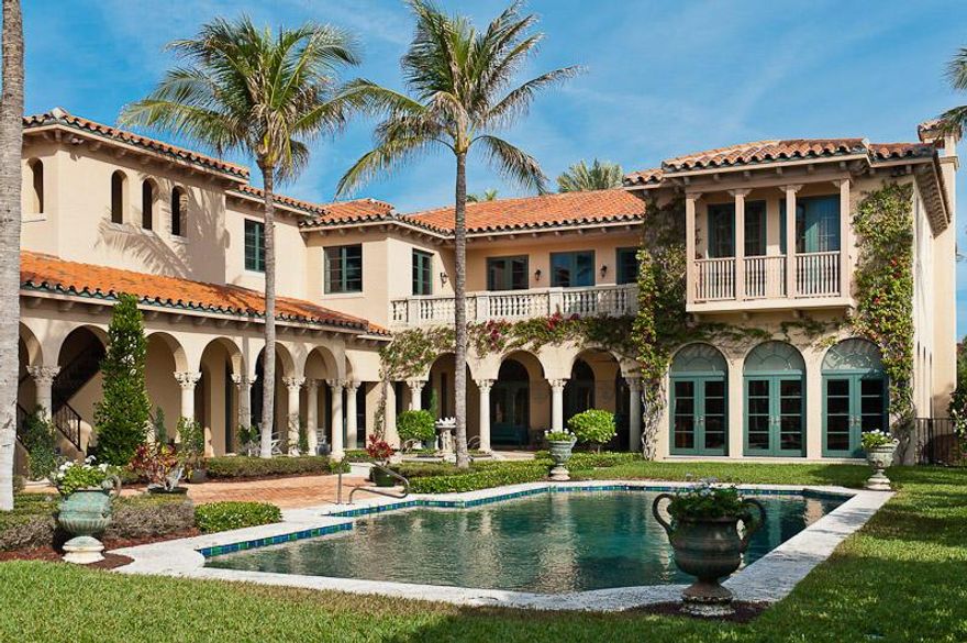 Six bedrooms and eight and a half baths includes separate guest house comprise this Palm Beach Mediterranean Masterpiece. Classically scaled proportions and colonnaded cloistered loggias on three sides add visual rhythm to the estate framing the formal English garden and pool. Closely positioned to the Atlantic Ocean with deeded beach rights this exquisitely detailed home offers a foyer with dramatic double bridal staircase, elevator, imposing fireplaces, pecky cypress, high ceilings, impact doors and windows,master suite with opulent his and hers baths and generous closets, three car garage, generator and more.