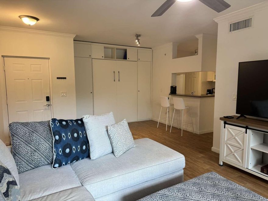 Pet-Friendly (No size restrictions)! Spacious 1 bed / 1 bath ground-floor condo with a beautiful courtyard entrance and serene garden views, offering the charm of a townhouse and the privacy of your own yard. Includes one designated parking space.Enjoy resort-style living with two pools featuring stunning Intracoastal views. Recent 2024 upgrades to the community include new gym equipment, BBQ areas, and pool furniture. The unit is tiled throughout and in excellent condition. A built-in Murphy bed in the living room provides extra sleeping space for guests.Prime Sunny Isles location—no car needed! Close to schools, dining, shopping, the beach, and more. Mediterranean-style building with gorgeous amenities: pools, jacuzzi, fitness center, business center, clubhouse, playroom, billiards, conference room, 24-hour security, and more.HOA: $426/month. Price is firm.