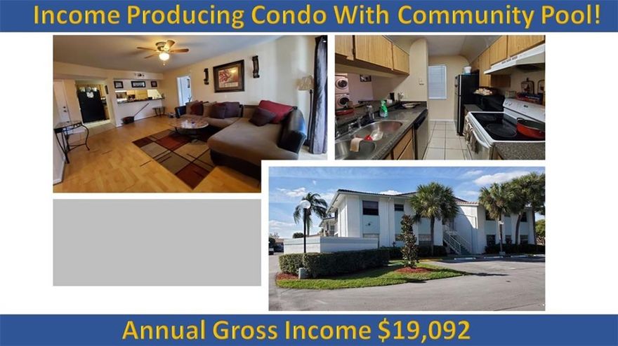 Amazing Find In The Heart Of Coral Springs! Large 3 Bedroom 2 Bath Income Producing Condo! Updated Kitchen With Private Balcony & Community Pool. Great For Owner/Investor! Turnkey Investment! Rent Right Away! Lease Up to 2 Times Per Year! Currently Rented With An Annual Gross Income is $19,092! Annual Expenses Include, Taxes: $2,688 Estimated Insurance is $820. NOI $11,684. Cap Rate 7%. Amazing Find In The Heart Of Coral Springs! Large 3 Bedroom 2 Bath Income Producing Condo! Updated Kitchen With Private Balcony & Community Pool. Great For Owner/Investor! Turnkey Investment! No Rental Restrictions!Currently Rented With An Annual Gross Income is $19,092! Annual Expenses Include, Taxes: $2,688 Estimated Insurance is $820. NOI $11,684. Cap Rate 7%.