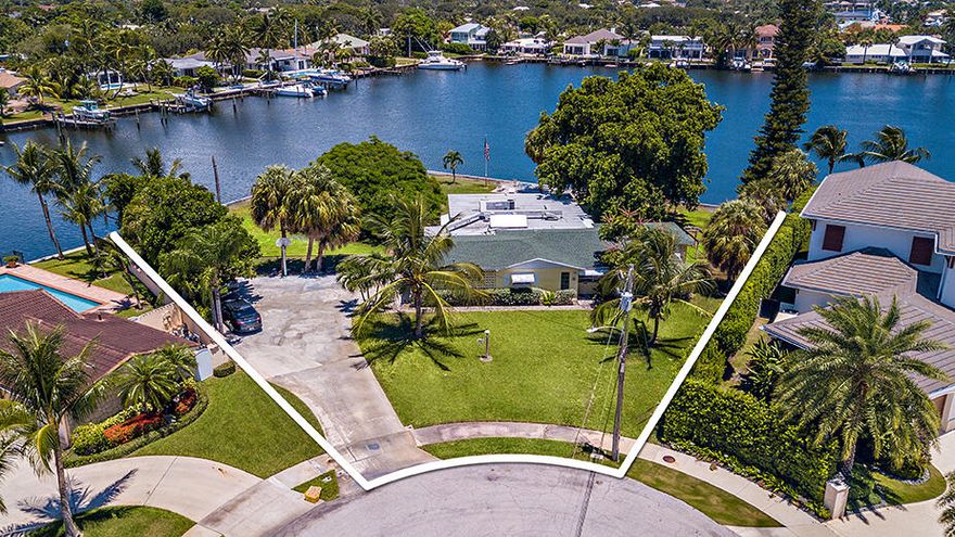 First time on market in fifty years!!! This premier waterfront cul de sac lot has breathtaking water views where you will have an incredible opportunity to build your dream home and bring your boat! No fixed bridges and over 300 feet of waterfront. The lot has 130 feet on the west side and 180 feet on the lagoon. Easy access to the lake and ocean. Not to be missed!!