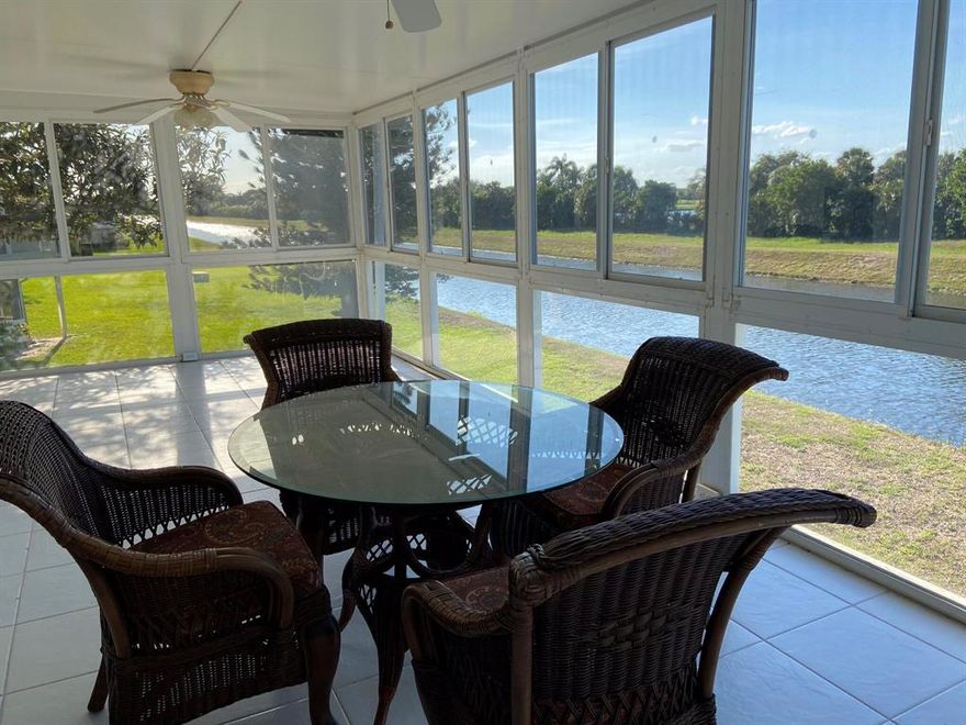 FANTASTIC GLASS ENCLOSED WRAP AROUND SOLARIUM. 
GREAT WATERVIEW INDOOR/OUTDOOR LIVING! INTERIOR FEATURIES INCLUDE MODERN WHITE KITCHEN; UPGRADED GLASS WINDOW CABINETRY, CROWN MOLDINGS  AND NEWER APPLIANCES. MIRRORED DINING ROOM OPENS TO CASUAL LIVING ROOM WITH NEWER FURNISHINGS AND HUGE A/C BALCONY. MASTER BEDROOM INCLUDES JACUZZI TUB;
(All dimensions are approximate} The Pines of Delray North is a Friendly,  Adult community with 24 hr Security Gate. Only  minutes away from the Beach and downtown Atlantic Avenue with its trendy Restaurants and Shops.