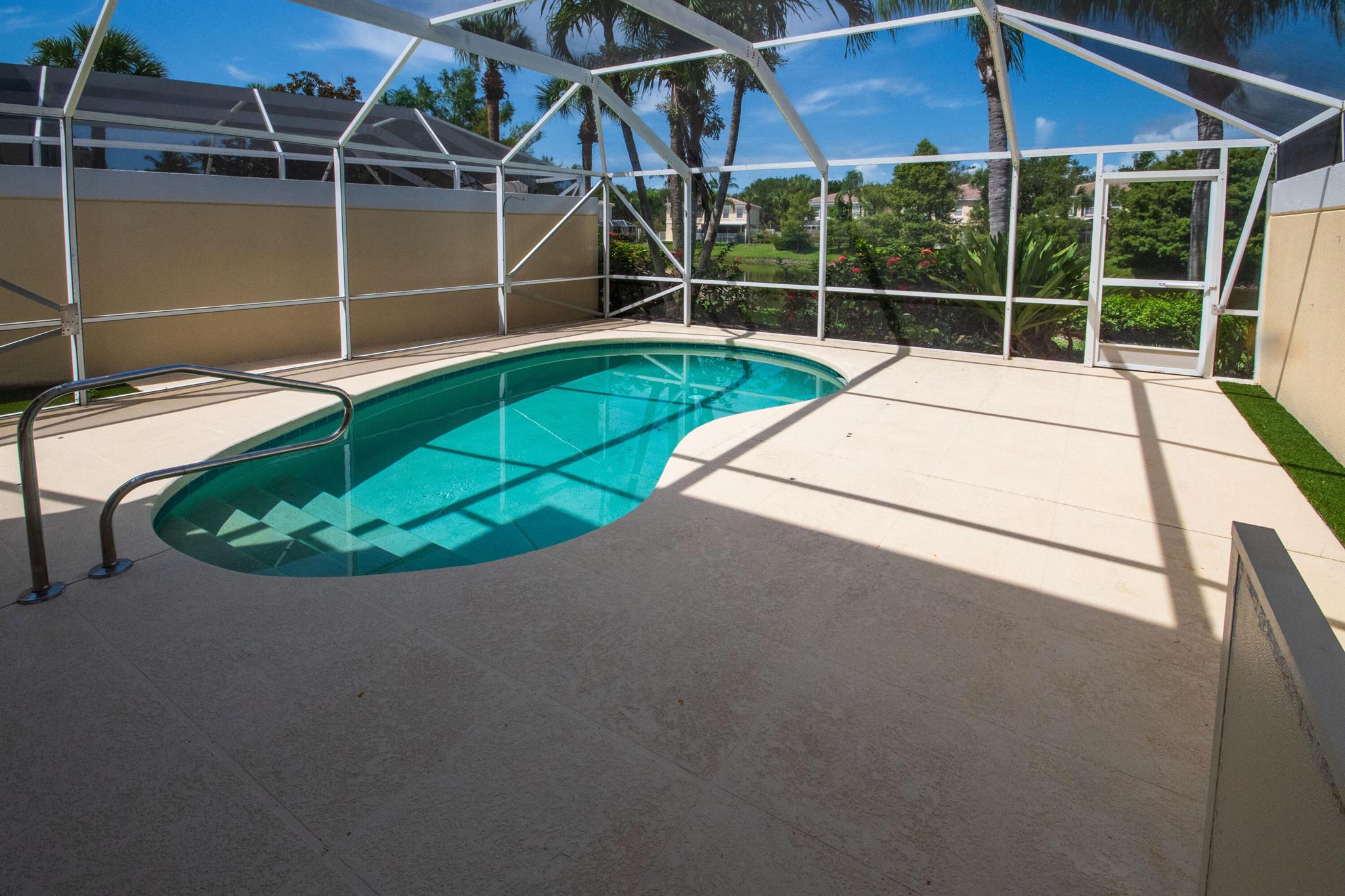 Hands down the nicest rental in the area! 3 bed/2.5 BA/1 car gar W/2 car-Brick-Paved parking pad. PRIVATE POOL(owner pays weeky maint)W/screened enclosure & pool deck.3rd BR can b den or office. Nice open views from every window. Freshly painted throughout. Plantation Shutters on all windows & lovely custom window treatments on sliding glass doors, retractable awning W/remote, no popcorn ceilings, custom flooring throughout & no carpet anywhere. Nice Laundry room W/full size W & D & loads of extra cabinet storage. Breakfast bar off open kitchen. DR, LR offers a custom wall unit that will house a 70'' TV, half bath on main level. Well appointed Primary Retreat W/dual sinks, separate shower & soaking tub, large linen closet, huge WI closet, Sep Double Closet & so much more. Don't Walk-Run!