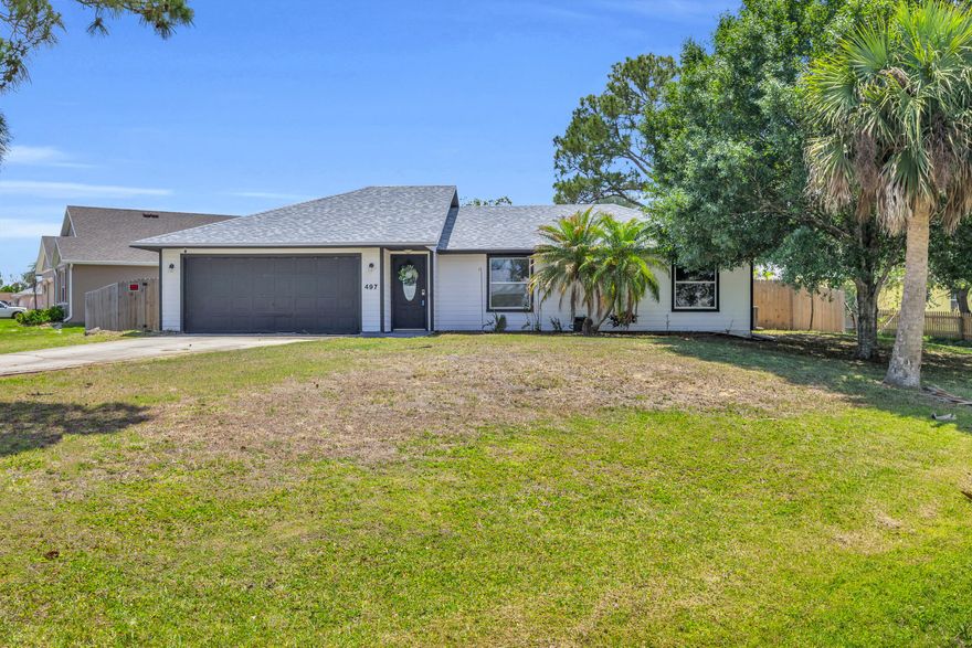 Welcome home to this Sebastian Highlands property, situated on a desirable corner lot with NO HOA, giving you the freedom to enjoy your home without restrictions or added fees.  This 3-bedroom, 2-bathroom home offers a functional layout with high vaulted ceilings and a main living area that flows seamlessly into the dining space and kitchen. The kitchen features a quartz breakfast bar, textured wood cabinetry, and stainless steel appliances, providing a great foundation for future updates or personal touches.  Step outside through the impact glass French doors to an oversized covered and screened patio, perfect for relaxing or entertaining, all overlooking the fully fenced backyard with a 2024 privacy fence, ideal for pets, kids, and added privacy. Major improvements have already been taken care of, including a 2024 roof and a recently installed tankless water heater, helping reduce big-ticket concerns for the next owner.  Conveniently located just minutes from Publix, golf courses, restaurants, the river, and only 15 minutes to the beach, this home offers strong potential in a great location.  If you're looking for a property with good bones, no HOA, and the opportunity to make it your own, this is one you won't want to miss.  Conveniently located just minutes from Publix, golf courses, restaurants, the river, and only 15 minutes to the beach, this home offers strong potential in a great location.  If you're looking for a property with good bones, no HOA, and room to make it your own, this is a great opportunity.