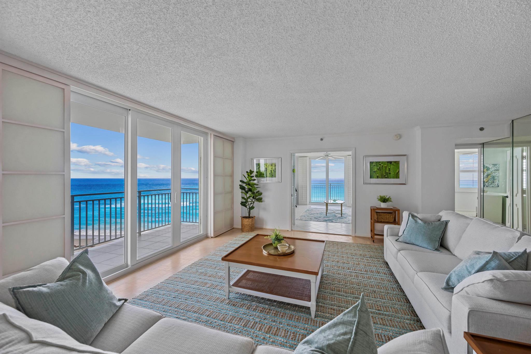 Experience the coastal charm of Juno Beach in this stunning, fully furnished oceanfront condo. Available for annual or seasonal rental, this renovated 3-bedroom, 2.5-bathroom unit offers breathtaking eastward views of the ocean. The chef's kitchen features pristine granite countertops, top-of-the-line appliances, and a separate wine and coffee bar, ideal for entertaining guests. Each bedroom in this spacious condo offers comfort and style, with the primary bedroom boasting a king-sized bed and panoramic ocean views. The other two bedrooms are designed for relaxation and convenience, with one as an office and the other a guest room. Throughout the condo, upscale modern finishes create an ambiance of comfort and sophistication, enhancing daily living. SEE MORE...