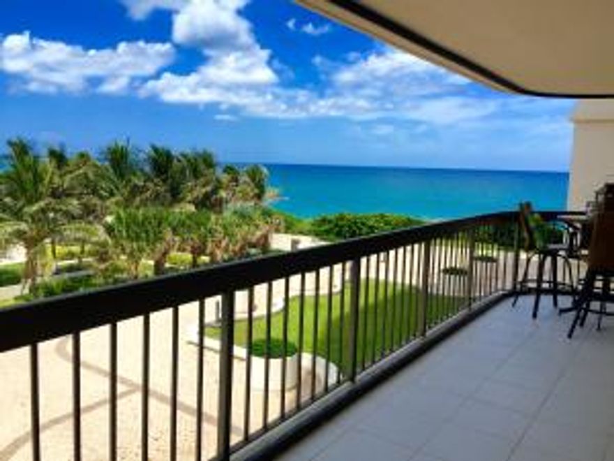 GREAT SEASONAL RENTAL AVAILABLE JAN. 4, 2016 to APRIL 4, 2016.  Low Floor Lovers - 4th FL elevation with spacious balcony on north side of tower with lovely ocean + beach views and ICW too.  Very comfortably furnished with tiled living areas, TV's in all rooms and kitchen, KING bed in master and QUEEN bed in guest + convertible sofa beds too.  Beautiful formal dining area and large eat in kitchen with western sunset views. Garage Parking Space on Upper Level. Shared laundry room with 4 machines and lockers for your supplies right next to unit.  Enjoy Eastpointe I amenities - 24 hour guard gate and lobby concierge, community room on pool deck with catering kitchen, TV and BBQ area, heated pool and jacuzzi, private beach walk over, fitness facilities w/saunas  WIFI library billiards room.