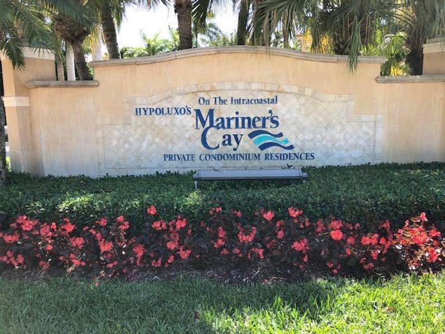 HYPOLUXO MARINERS CAY BOASTS A PRIVATE SANDY BEACH ON THE INTRACOASTAL -- CHARMING 3 BEDROOM, 2 BATH CONDO WITH GARAGE -- OPEN KITCHEN WITH BREAKFAST BAR, GRANITE COUNTERTOPS -- UTILITY CLOSET WITH WASHER AND DRYER -- LANAI -- BEAUTIFUL CLUBHOUSE WITH FITNESS CENTER AND LUSHLY LANDSCAPED POOL OVERLOOKING WIDE INTRACOASTAL WATERWAYS -- BARBECUES -- JACUZZI -- BIKE TO OCEAN -- ALL AGES WELCOME THIS UNIT HAS IT ALL!