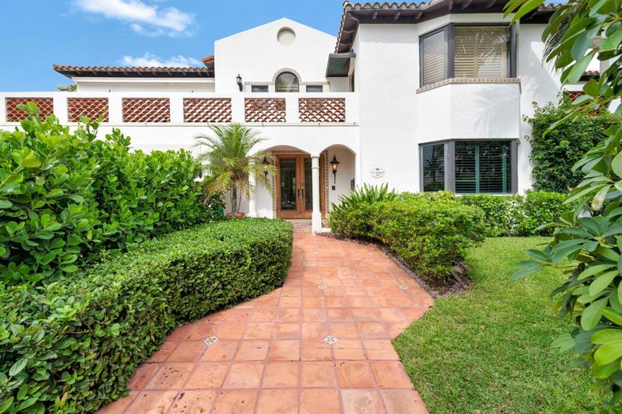 Steps from the Atlantic Ocean, this casual 4 Bedroom Mediterranean is in an A-1 convenient Palm Beach location! Light filled, it has soaring ceilings and well-scaled gorgeous entertaining spaces. The living room expands via a wall of glass to the generous pool and patio that are extremely private and serene. A generous eat-in kitchen is adjacent to a family room next to the pool. A rare opportunity for easy indoor-outdoor living. Easy access to deeded space on the beach. This property features a two car garage, study, and many other great features!