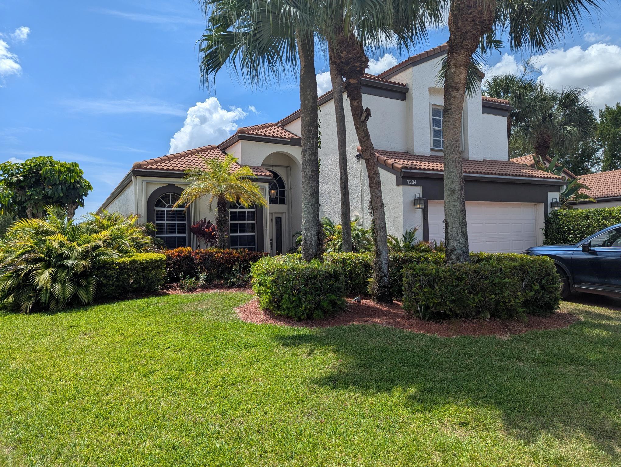 Highly sought after 3/3 with den. Eat in kitchen with granite counters & a private patio! The huge master is located on the first floor, separate shower & tub, dual sinks, 2 walk in closets, and access to a large back patio on the golf course. The high ceiling in the large living room with sliders to a covered patio makes it light & bright. Custom made wall unit with lots of storage. The den can be converted to another bedroom. Upstairs are 2 bedrooms with a jack & jill bathroom with granite counters. Inside laundry room with front loader w/d. Roof is approx 10 yrs old New patio awning New accordion shutters. NO mandatory membership! 24 hr manned security.