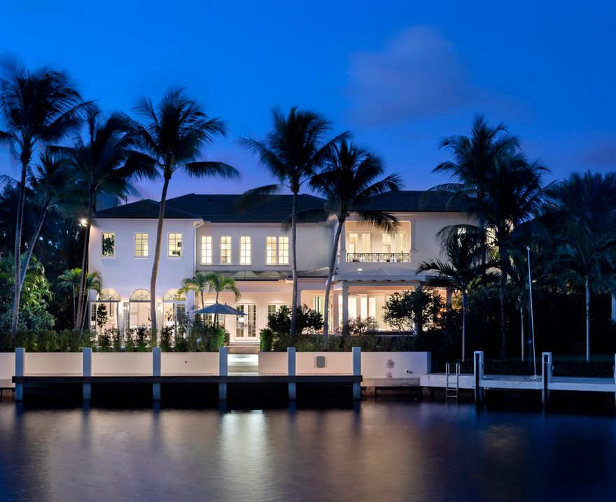 An expansive paver motor court, leading to a 5-bay collector's garage, is framed by a manicured landscape of specimen palms and tropical shrubs with pristine expanses of Bermuda grass. A magical side garden is equally ideal for quiet reflection or entertaining, as is the sublime rear loggia with full barbecue summer kitchen and adjoining pergola for poolside alfresco dining. With a 35'x17' heated waterfront pool and separate cabana bath, private 70' dock for a 60' boat and direct ocean access, this property ensures idyllic Florida living.  Move in ready with select furniture available. DISCLAIMER: Information published or otherwise provided by the listing company and its representatives including but not limited to prices, measurements, square footages, lot sizes, calculations and statistics are deemed reliable but are not guaranteed and are subject to errors, omissions or changes without notice. All such information should be independently verified by any prospective purchaser or seller. Parties should perform their own due diligence to verify such information prior to a sale or listing. Listing company expressly disclaims any warranty or representation regarding such information. Prices published are either list price, sold price, and/or last asking price. The listing company participates in the Multiple Listing Service and IDX. The properties published as listed and sold are not necessarily exclusive to listing company and may be listed or have sold with other members of the Multiple Listing Service. Transactions where listing company represented both buyers and sellers are calculated as two sales. The listing company's marketplace is all of the following: Vero Beach, Town of Orchid, Indian River Shores, Town of Palm Beach, West Palm Beach, Manalapan Beach, Point Manalapan, Hypoluxo Island, Ocean Ridge, Gulf Stream, Delray Beach, Highland Beach, Boca Raton, East Deerfield Beach, Hillsboro Beach, Hillsboro Shores, East Pompano Beach, Lighthouse Point, Sea Ranch Lakes and Fort Lauderdale. Cooperating brokers are advised that in the event of a Buyer default, no commission will be paid to a cooperating Broker on the Deposits retained by the Seller. No commissions are paid to any cooperating broker until title passes or upon actual commencement of a lease. Some affiliations may not be applicable to certain geographic areas. If your property is currently listed with another broker, please disregard any solicitation for services. Copyright 2020 listing company All Rights Reserved.