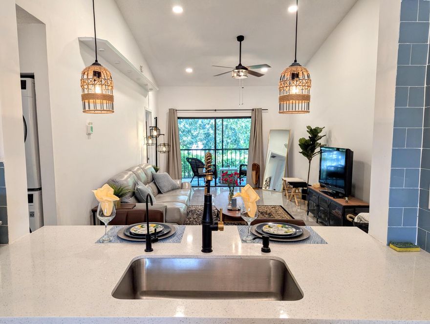 Beautifully updated spacious 2/2 East Boca Condo with tile floors, vaulted ceiling, contemporary kitchen with stainless steel appliances, screened balcony with lush green views, front load washer and dryer, large master bedroom with walk-in closet and walk-in shower. Offered fully furnished for $2900/mo. Gated community offers so much: 2 pools, tennis courts, basketball court, walking trail around 20 acre lake, nature preserve, picnic areas with grills, dog park, clubhouses for private events, car wash. Walk, skate, or bike to FAU! Minutes to highway, beaches, downtown Boca Raton, Tri-Rail, Brightline, Boca Raton Airport.