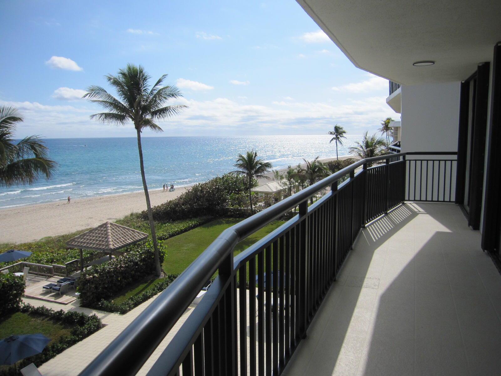 Direct oceanfront fourth floor condo in boutique building comprised of 19 units. Desirable end unit. Three bedrooms, two full baths, comfortable homey feel. Large wrap terrace to enjoy sun and moon rise. One small (20 lb ) pet is permitted. Amenities include entertainment room with kitchen, heated pool, tiki hut and outdoor grill. A sought-after location in the charming town of Gulf Stream. Available for 2025 seasony or annually.