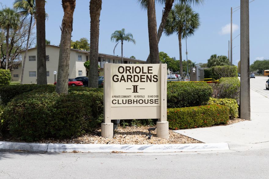 Beautifully maintained 2BR/2BA condo in the peaceful 55+ community of Oriole Gardens. Remodeled and freshly painted with tile flooring throughout, recessed lighting, crown molding, and impact windows. Features spacious living areas, updated bathrooms, a large walk-in closet in the primary suite, newer A/C, and a tankless water heater. Screened patio with extra storage. Association covers cable TV (no Wi-Fi), water, pest control, roof, exterior maintenance, and trash. Amenities include 2 pools, library, fitness center, full kitchen, and banquet hall. Conveniently located near shopping, dining, and major highways. Requirements: 700 credit score, $25K-$30K income, 20% down, plus 6 months maintenance ($2,970) held in escrow for 18 months. The perfect place to call home!