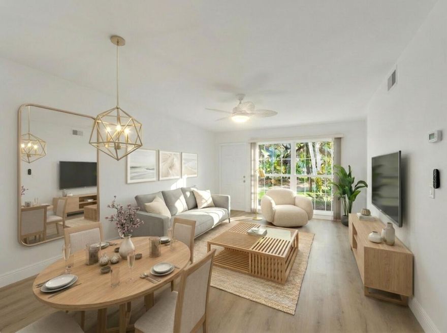 Renovated 1st floor end unit east of A1A in Jasmine Villas' best location. Parking is just 20 feet from the door. The bright open-concept kitchen features stainless appliances and pull-out drawers. Wide-plank luxury vinyl flooring throughout the main areas. Both bathrooms are updated with modern tile, new vanities, and backlit mirrors. Additional upgrades include LED lighting, new fans, a new hot water heater, and impact windows and doors. A built-in wine bar and full-size washer/dryer add convenience. Peaceful setting just 2 blocks from Vero's widest beach and great dining options. Not 55+ and Personal Pickups Trucks allowed! A Great Location and Value for the Barrier Island!